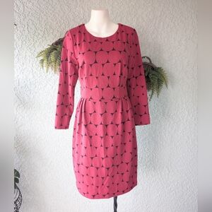 Boden Womens Red Geo Dots Long Sleeve Ponte Shift Dress Size 10‎ Career Holiday